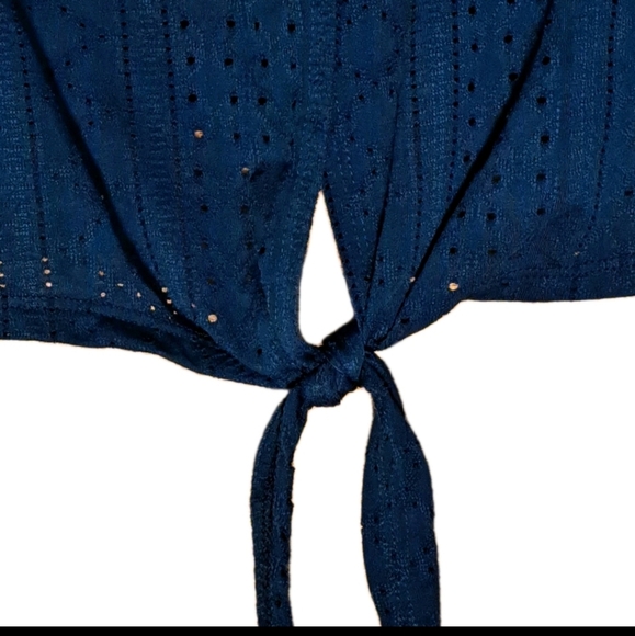 Ariar Luxury Mesh Tie Back Tank Top Women's Large Blue Opal Eyelet # 136 - Picture 3 of 3